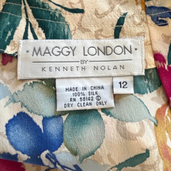 VTG Maggy London by Kenneth Nolan Silk Wrap Dress Size 12 Floral Multicolor - Picture 6 of 6